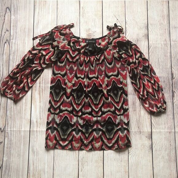 INC Patterned Cold Shoulder Cutout Top - Picture 1 of 7